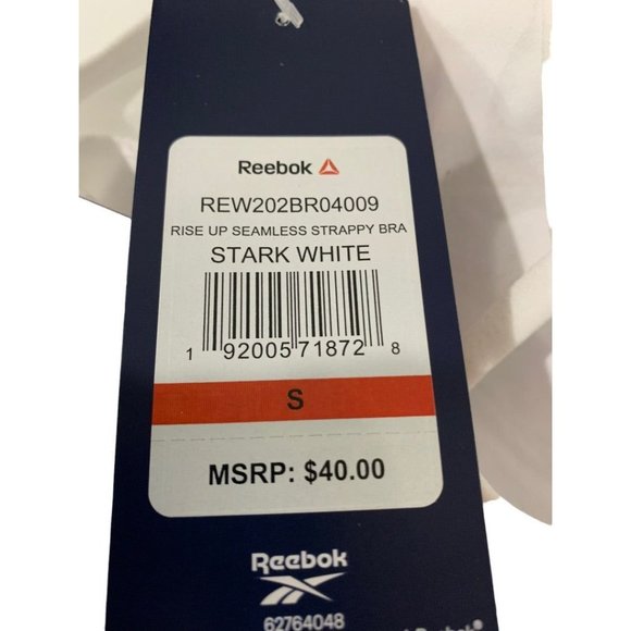 Small Reebok Rise Up Seamless Strappy Bra Sports New Stark White - Picture 10 of 10